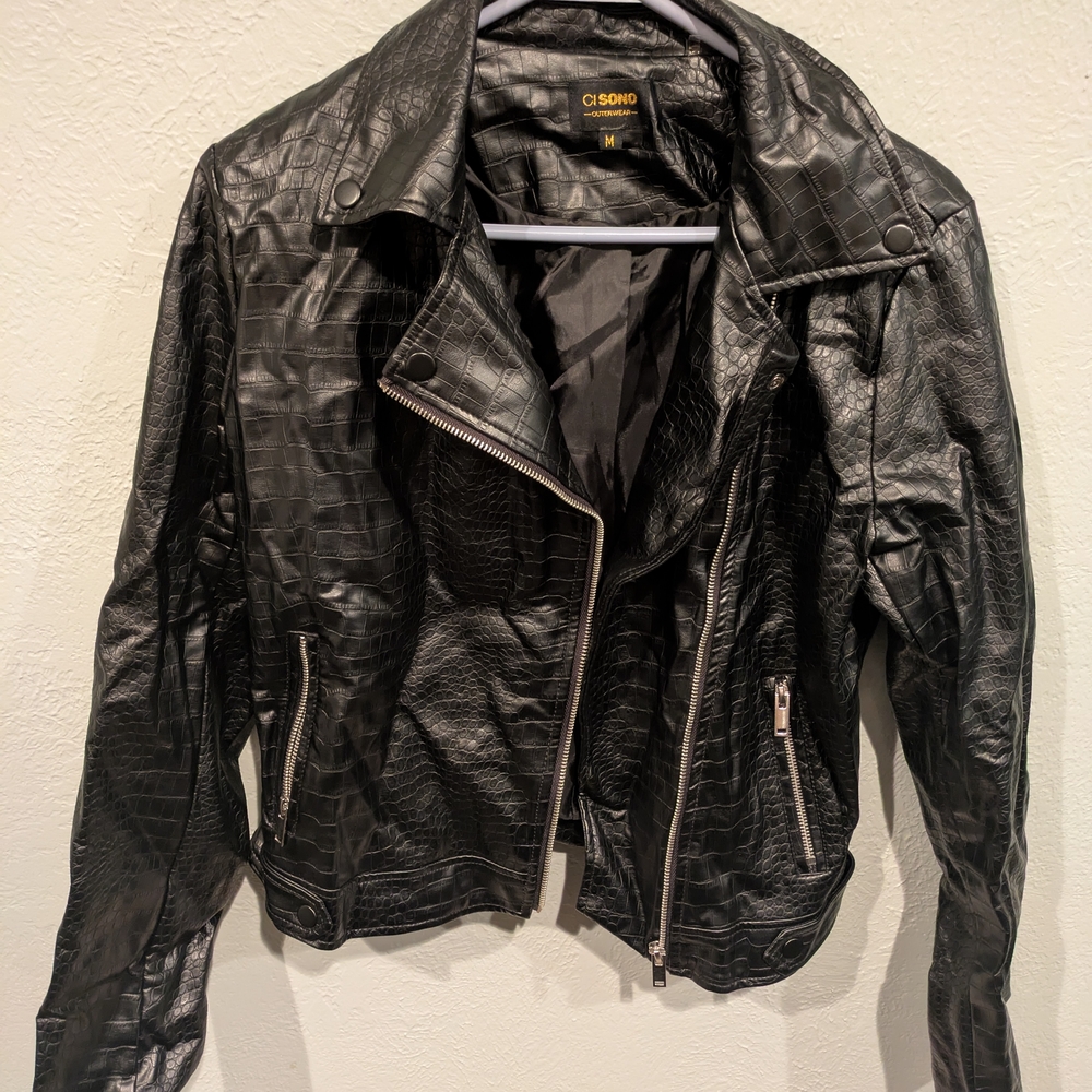 Ci Sono Black Croc-Embossed Women's Jacket